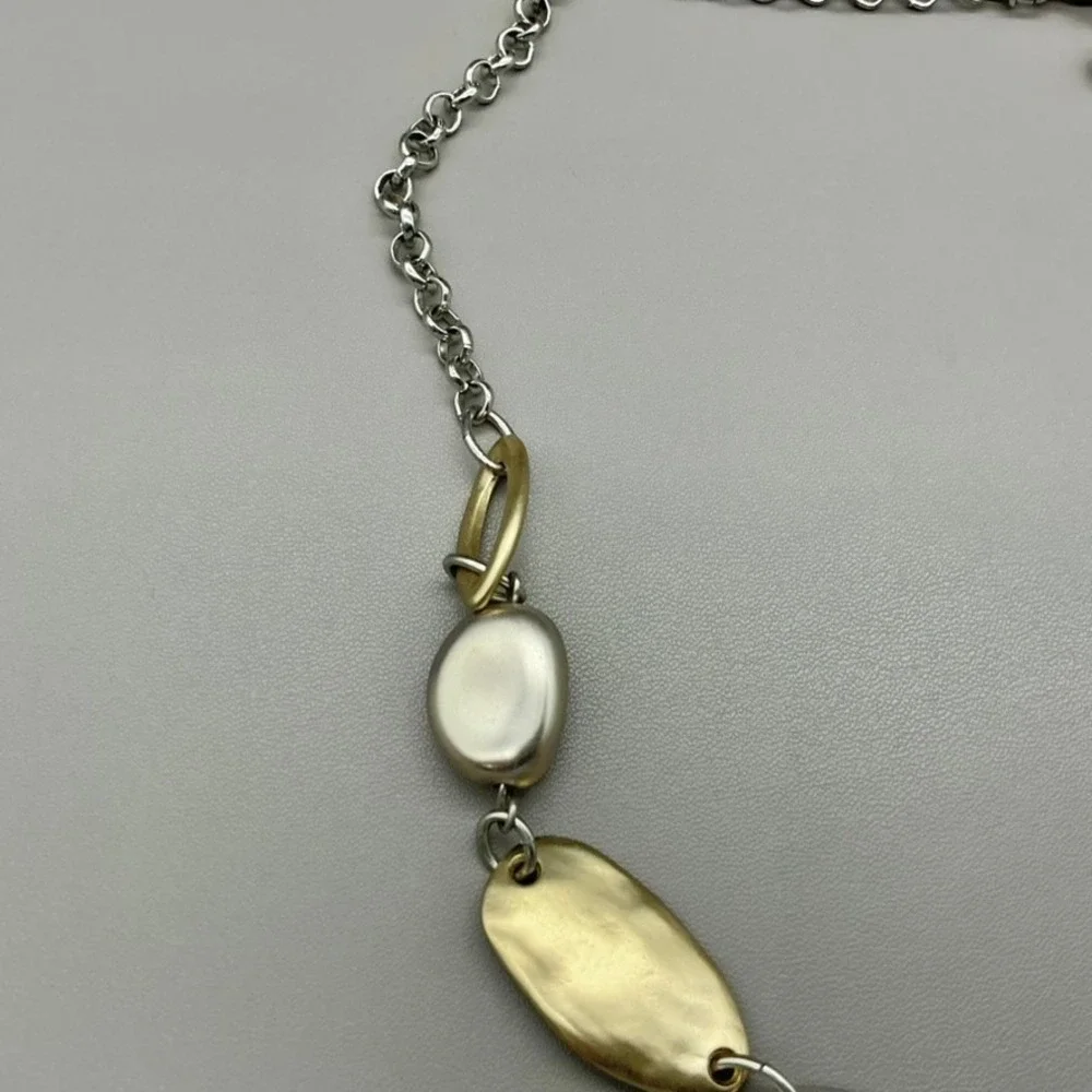 Chico's Necklace Womens Gold Tone Silver Tone Mixed Metal Y-Drop Hammered 24